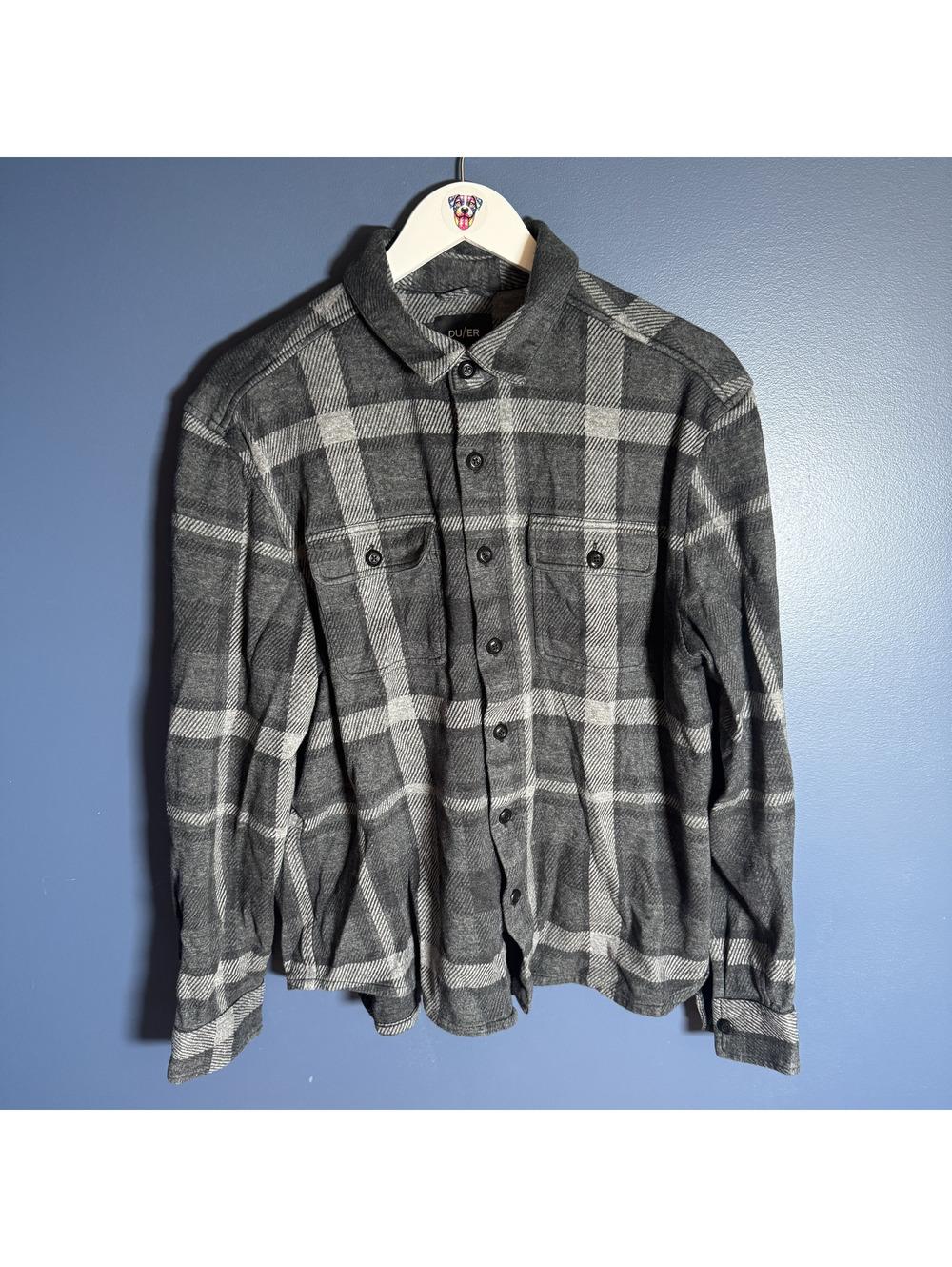 Duer Mens Gray Plaid Flannel Button-Up Shirt Jacket Size L